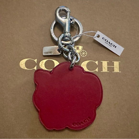 SUPER RARE Coach Leather Glittered Hibiscus Flower Keychain Fob Bag Charm - Picture 5 of 8